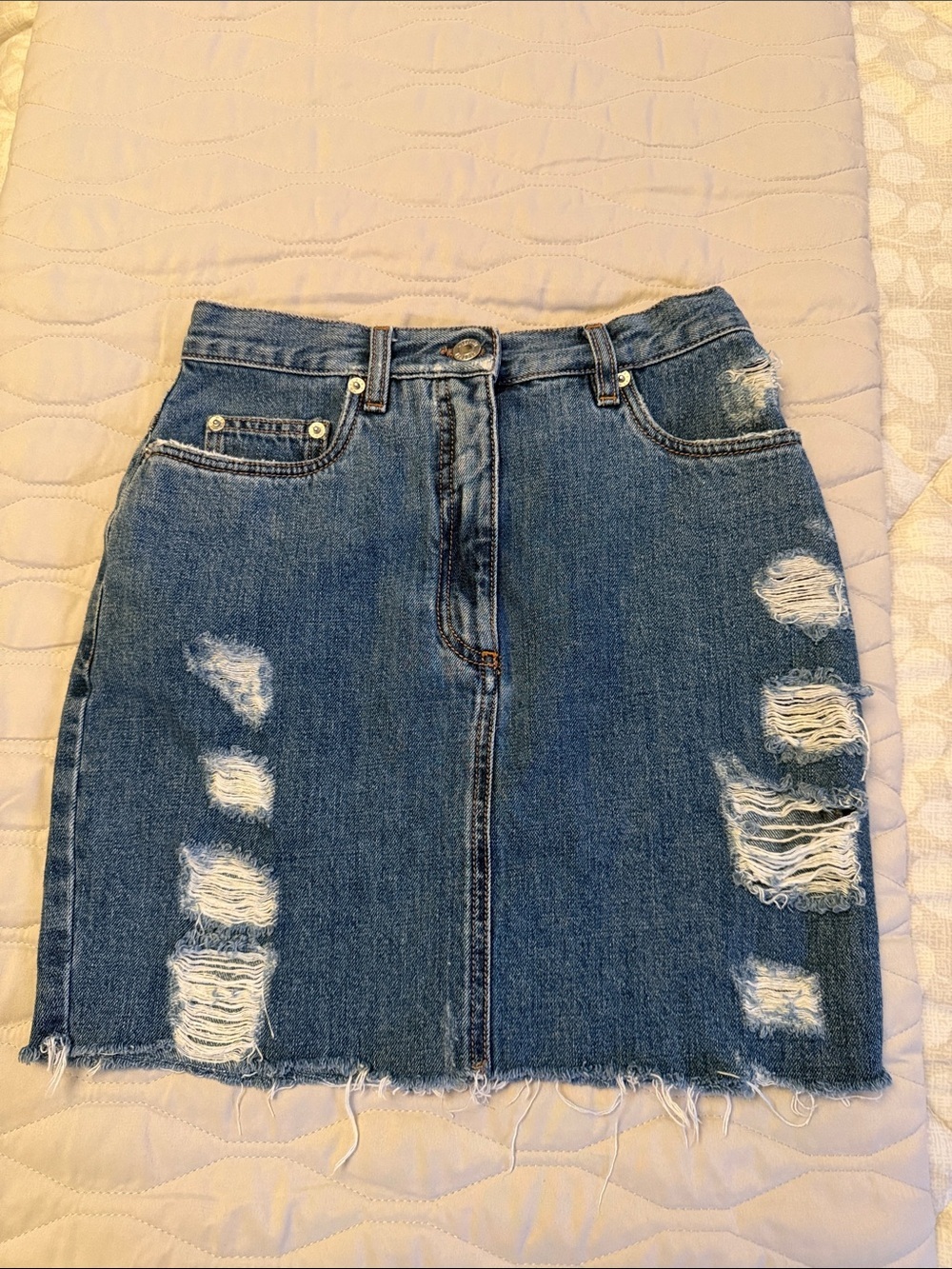 Moschino Blue Distressed Denim Mini Skirt